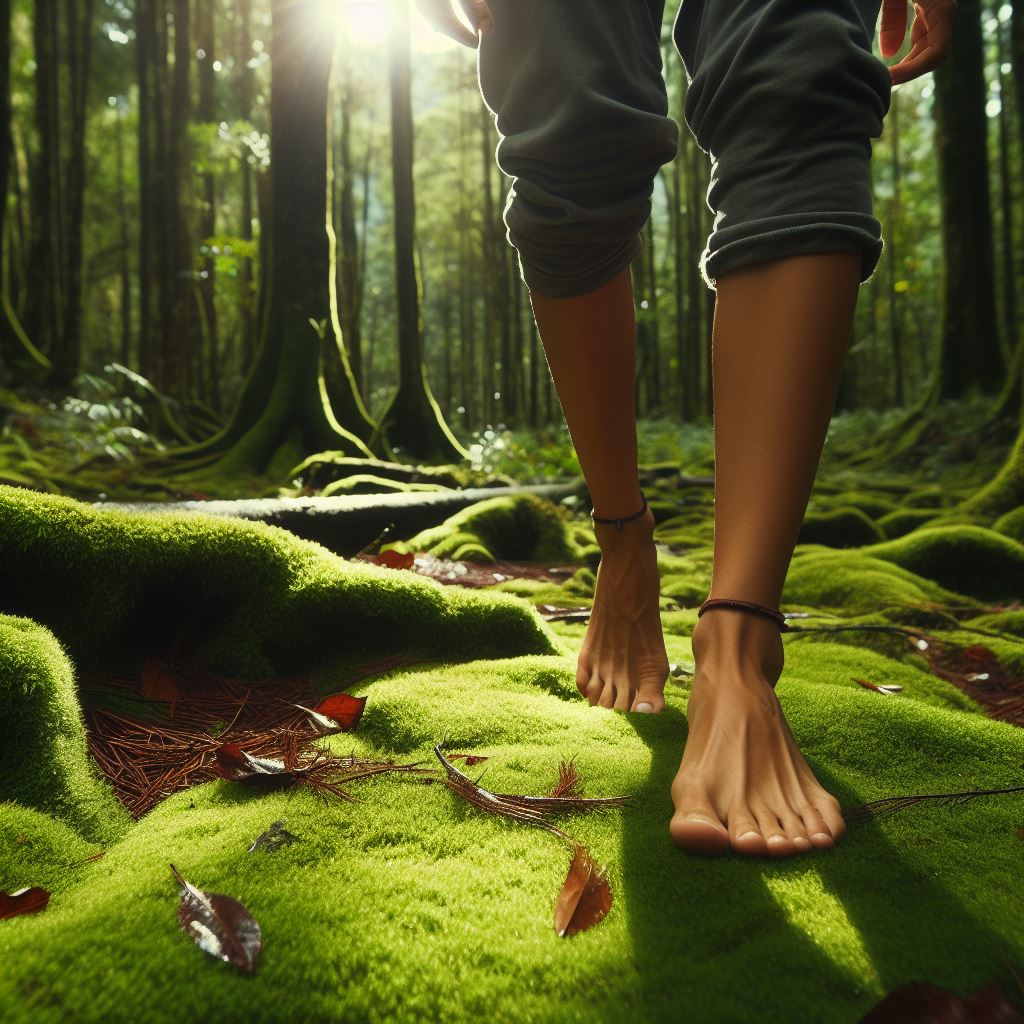 Walking in the woods barefoot